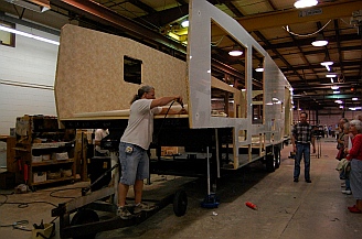 Walls being installed on a fifth wheel NuWa Industries