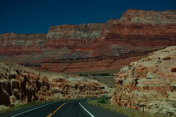 Vermillion Cliffs AZ near Lees Ferry Arizona seen from our RV on the road