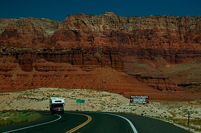 Vermillion Cliffs Arizona, near Lees Ferry AZ seen from our RV on the road