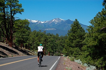 Bicycling - San Francisco Peaks near Bonito Campground at Sunset Crater outside Flagstaff, Arizona