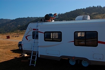 Solar panel installation (130 watt Kyocera) on our 27' Fleetwood Prowler Lynx 270FQS travel trailer, the RV we lived in fulltime
