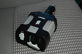 150 watt Walmart (Black and Decker) inverter provides AC power to appliances in the RV.