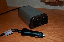 150 watt Radio Shack inverter provides AC power to all appliances in the RV.