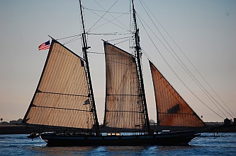 Wooden schooner in view from our RV at Shelter Island San Diego