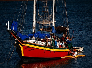 Wooden schooner in view from our RV at Shelter Island San Diego