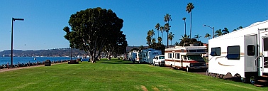 RVs lined up on Shelter Island Drive