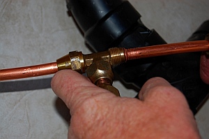 T-connector joins the ends of the gas pipe where our blue flam heater will connect.