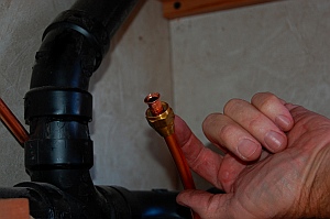 Connector at the end of the gas pipe in our RV, ready for the blue flame heater