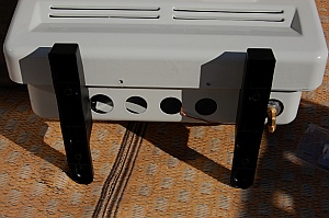 Feet, thermometer and elbow connector installed on our vent free propane heater