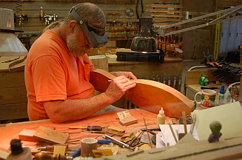 Hand crafting dulcimers at The Dulcimer Shoppe, Mountain View, AR