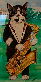 Socks the Cat plays Sax