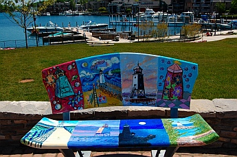 Charlevoix, Michigan painted park bench