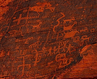 Petroglyph rock art at Atlatl Rock panel