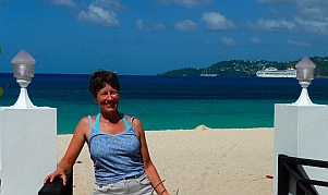 Emily with Grand Anse Beach behind her