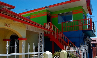 Brightly painted homes in Ensenada, Mexico