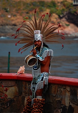 Street performer in exotic garb at La Bufadora