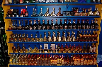 Shelves of tequila in Ensenada
