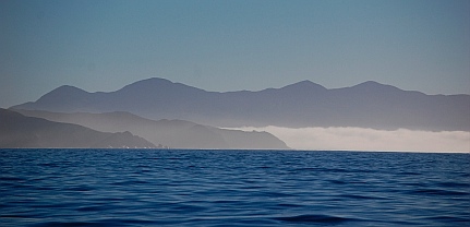 Fog encloses the entrance to Bahia Magdalena, Baja California