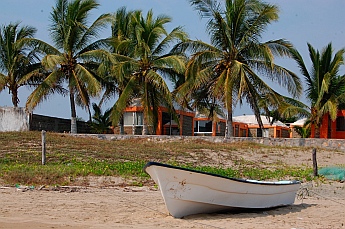 A panga on the beach in Chamela Bay (Bahia de Chamela), Mexico