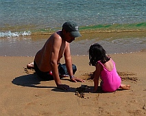 Father and daughter on the beach, Isla Ixtapa - Isla Grande - Isla de Ixtapa - Ixtapa Island, Guerrero, Mexico