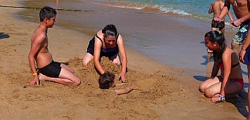 Playing in the sand at Isla Ixtapa - Isla Grande - Isla de Ixtapa - Ixtapa Island, Guerrero, Mexico