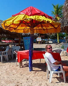 Beach umbrella made from an inner tube at Isla Ixtapa - Isla Grande - Isla de Ixtapa - Ixtapa Island, Guerrero, Mexico
