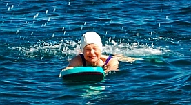 Swimming off the back of Groovy, La Boquita Beach Anchorage, Santiago Bay, Manzanillo, Colima, Mexico