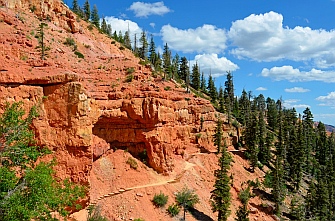 Trail snaking along the red rock cliffs, Cascade Falls hike, Dixie National Forest, Utah