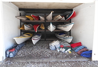 NOLS kayaks ready for use.