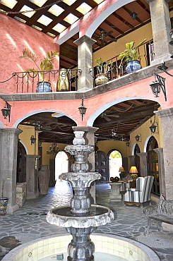 Inside he atrium at Hotel Posada de las Flores, Loreto, BCS, Sea of Cortez, Mexico.