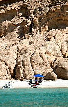 Beach cocktail party at Puerto Balandra, BCS, Sea of Cortez, near La Paz, Mexico