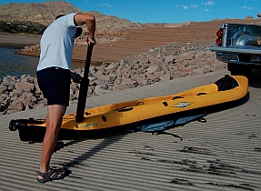 Inflating a Hobie i14t inflatable tandem kayak 