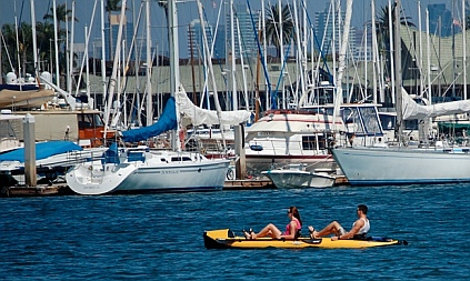 Pedaling around San Diego Bay on a Hobie i14t inflatable tandem kayak 