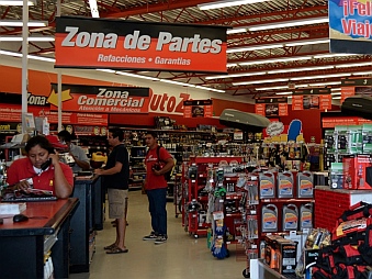 Inside Auto Zone in Manzanillo Mexico