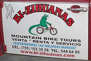Bi-Zihuanas logo:  "bici" "Zihua" and "iguana" form a play on words.