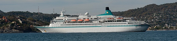 Cruise ship M/V Albatros stops in Zihuatanejo before crossing the South Pacific.
