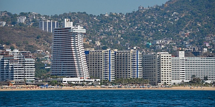 Acapulco highrises on the beach.
