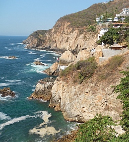 The rock cliffs of La Quebrada home of Los Clavadistas, the cliff divers.