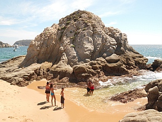 Craggy rock outcroppings at Tangolunda Bay, Huatulco, Mexico