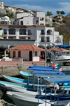 Boats lined up at Santa Cruz, Huatulco, Mexico
