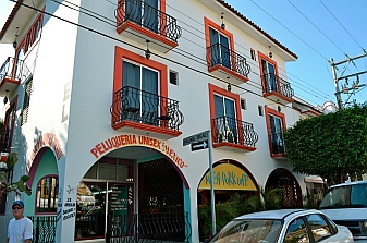 Brightly painted quaint buildings of La Crucecita in the Bays of Huatulco, Mexico