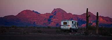 A boondocked RV in Quartzsite, AZ