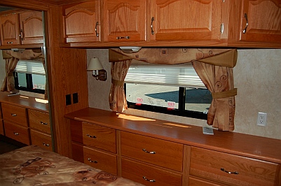 Lots of dresser and closet space in our fulltime RV, a Hitchhiker II 34.5 RLTG